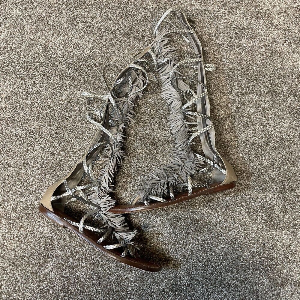 Sam Edelman Gray Fringe Gladiator Sandals